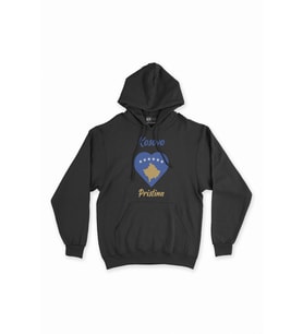 Piriştine Kosova Bayraklı Kalpli Siyah Sweatshirt Hoodie
