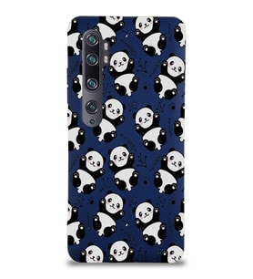 Xiaomi Mi Note 10 Pro Uyumlu Lansman Kılıf Panda Tasarımlı İçi Kadife Kapak-Lacivert (Şeffaf)