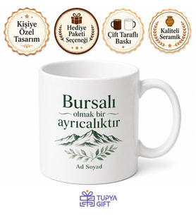 Bursalı Yazılı Baskılı Kupa Bardak Hediye Bursa Hatırası Özel Tasarım