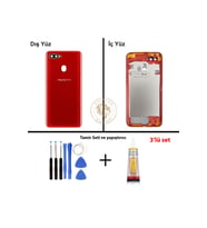 Oppo A5S Kırmızı Uyumlu Lensli Orta Kasa + Yapıştırıcı ve Vida Seti Full Kasa Kapak Gövde Housing