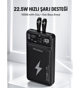 Powerbank Hızlı Şarj 10000 mAh Dahili Kablo Yeni Nesil