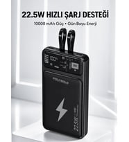 Powerbank Hızlı Şarj 10000 mAh Dahili Kablo Yeni Nesil
