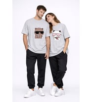 Sevgili Çift Tişört Panda Karakter Baskılı Partner Kombini Oversize Unisex Stil (Çok Renkli)