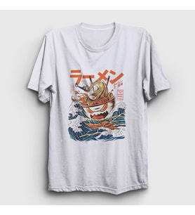 Presmono Unisex Beyaz The Great Ramen Off Kanagawa T-Shirt 467373tt