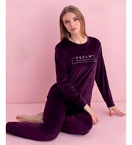 Pijamerry Kadın Kışlık Bisiklet Yaka Kadife Pijama Takımı 3041M - 1 Adet (Mor)