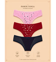 Intive Comfort Desenli Transparan Detaylı Lacivert/Pembe/Kırmızı 3'lü Tanga/Brazilian Set
