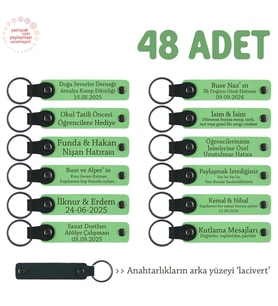 Anneler Günü Etkinliğinde Dağıtılacak 48'li Set, Üzerine İsim Yazılabilen Anahtarlık, F Yeşil & Laci (Fıstık Yeşili)