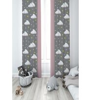 MEKTA HOME BEBEK VE ÇOCUK ODASI Bulut ve Yıldız Desenli Çerçeveli 2 Kanat Fon Perde