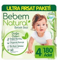 Bebem Natural Bebek Bezi Ultra Fırsat Paketi 4 Beden 90x2 180 Adet