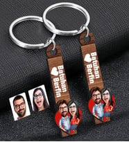 BK Gift Kişiye Özel Sevgili Temalı 2’li Ahşap Anahtarlık, Sevgiliye Hediye,Doğum Günü Hediyesi, Sevgililer Günü Hediyesi