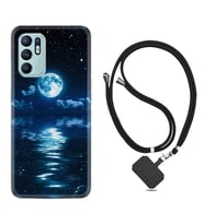 Oppo Reno 6 Kılıf Resimli Boyun Askılı İpli Desenli Silikon Night Moon 1133