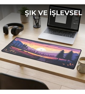 Büyük Oyuncu Mouse Pad 300x700 mm, Günbatımı Temalı Mikro Kumaş Yüzeyli Desenli Mousepad, Kaymaz Kauçuk Tabanlı XL Masa Matı (Desk Pad)