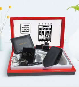 BK Gift Kişiye Özel Dünyanın En İyi Babası Tasarımlı Mesajlı Kutuda Cüzdan Çakmak Kalem Anahtarlık Kravat ve Kol Düğmesi Hediye Seti-5