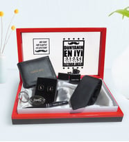 BK Gift Kişiye Özel Dünyanın En İyi Babası Tasarımlı Mesajlı Kutuda Cüzdan Çakmak Kalem Anahtarlık Kravat ve Kol Düğmesi Hediye Seti-5