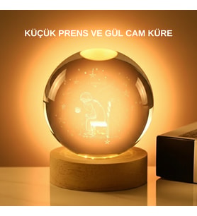 8 cm Küçük Prens Cam Küre USB Işıklı Ahşap Tabanlı Dekor