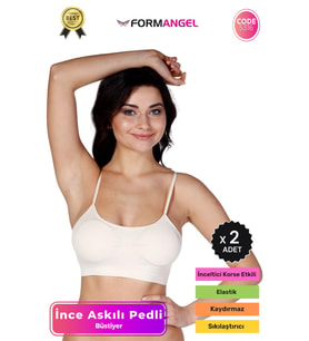 #Büstiyer Dikişsiz Seamless Kadın Esnek Yumuşak Kumaş İp İnce Askılı Pedli Spor Büstiyer - 2 Adet (Ten)