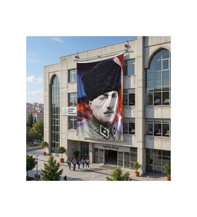 Üniformalı Kalpaklı Gazi Mustafa Kemal Atatürk Poster Bayrak Raşel Kumaş 6x9 metre ATA24