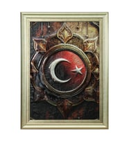 e38 EL İŞÇİLİĞİ AY YILDIZ  ALİMİNYUM KABARTMA TABLO 62x82 CM - 6360