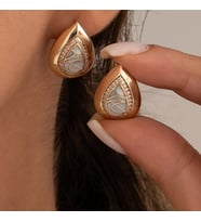 Mavi Mineli Özel Tasarım Damla Model Altın Küpe