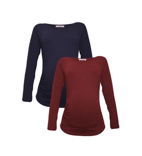LuvmaBelly MYRA2302_2303 Hamile tshirt seti (Lacivert-Kırmızı)