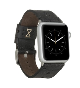 Apple Watch Uyumlu Deri Kordon 42-44-45mm Delikli Siyah