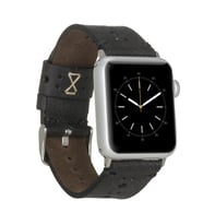 Apple Watch Uyumlu Deri Kordon 42-44-45mm Delikli Siyah