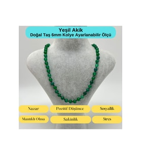 SERTİFİKALI Yeşil Akik Doğal Taş 6mm Makrome Kolye 45cm- 55cm Ayarlanabilir Ölçü