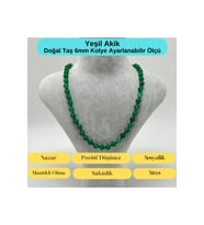 SERTİFİKALI Yeşil Akik Doğal Taş 6mm Makrome Kolye 45cm- 55cm Ayarlanabilir Ölçü