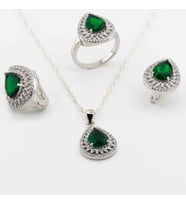 925 Ayar Gümüş Yeşil Zirkon Taşlı Damla Model Bayan Set