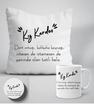 KIZ KARDEŞ AÇIKLAMA YAZI BASKILI HEDİYELİK YASTIK+KUPA+ BARDAK ALTLIĞI