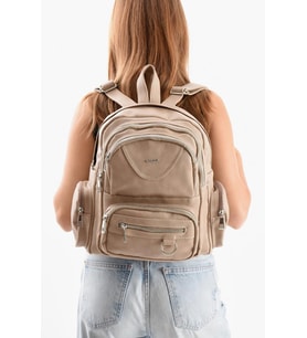 Suni Deri Kadın Sırt Çantası 38*28 Cm Mega Bag Günlük Kullanıma Uygun Çok Cepli İçi Astarlı