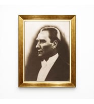 Tablore Atatürk Profil Fraklı Tablo Eskitme Altın Çerçeveli Şık Tasarım