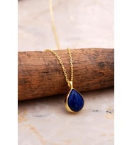 Doğal Lapis Lazuli Taşlı Damla Mini Altın Yaldızlı Gümüş Kolye 7738