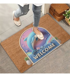 Valerine Life Akvaryum Yunus Temalı Mavi Welcome Kapı Önü Paspası 45x70cm