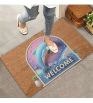 Valerine Life Akvaryum Yunus Temalı Mavi Welcome Kapı Önü Paspası 45x70cm (Kahverengi)