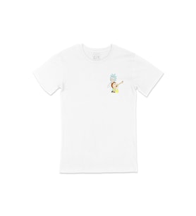 Rick And Morty Görselli Cep Logo Tasarımlı Beyaz Tişört