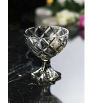 Diamond Kesme Dekor Füme  Ayaklı Cam Kase Takımı - 6 Lı