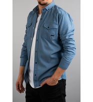 Slim Fit Erkek Kot Gömlek Buz Mavisi