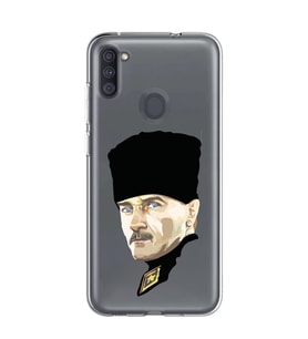Samsung Galaxy M21 Uyumlu Mustafa Kemal Atatürk Desenli Şeffaf Telefon Kılıfı