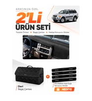 MITSUBISHI MONTERO SPORT (1996-2009) Uyumlu Torpido Örtüsü + Deri Bagaj Çantası Seti - Siyah