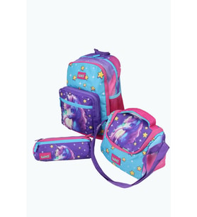WIA SW019 Unicorn - 3' Lü Okul Çantası Seti - Sırt Ve Beslenme Çantası + Kalemlik (Mavi)
