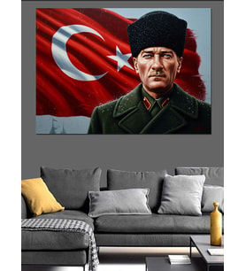 Türk Bayrağı Ve Atatürk Dekoratif Kanvas - Mdf Ahşap Tablo