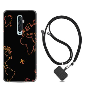Oppo Reno 2Z 4 Lite 4 Pro 5 6 7 A31 Kılıf Boyun Askılı Silikon Harita ve Uçak 1777
