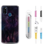 Samsung M21 M22 M23 M30 M31S M32 Kılıf Kablo Koruma Spiral Silikon Black Purple Wolf 1791