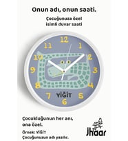 İsme Özel Sevimli Timsah Çocuk Odası Duvar Saati Orta Boy 30 cm Beyaz Camlı Sessiz