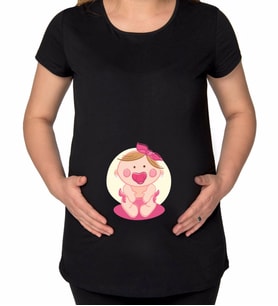 BK Gift Kız Bebek Tasarımlı Siyah Hamile Tişört-2