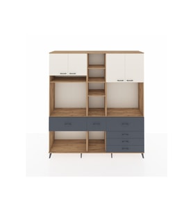 Hyperion Dolap 11 Raflı 6 Çekmeceli 4 Kapaklı 220x44x243 Çam-Aytaşı/Antrasit
