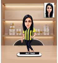 KİŞİYE ÖZEL KARİKATÜR SARI  LACİVERT TARAFTAR TASARIMLI KADIN BİBLO