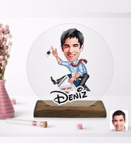 BK Gift Kişiye Özel Erkek Emlakçı Karikatürlü Yuvarlak Ahşap Standlı Biblo-1