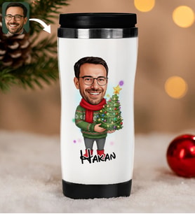 BK Gift Kişiye Özel Erkek Yılbaşı Karikatürlü Çelik Termos Bardak - 13, Yılbaşı Hediyesi, Yeni Yıl Hediyesi